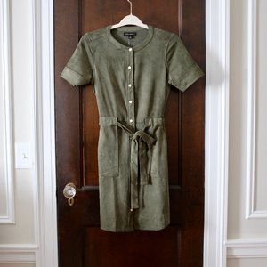 Sage Green Vegan Suede Banana Shirt Dress